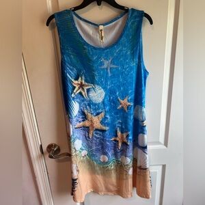 NWT Woman’s shoreline coverup/ dress size s/m blue/gold sequins/stone front